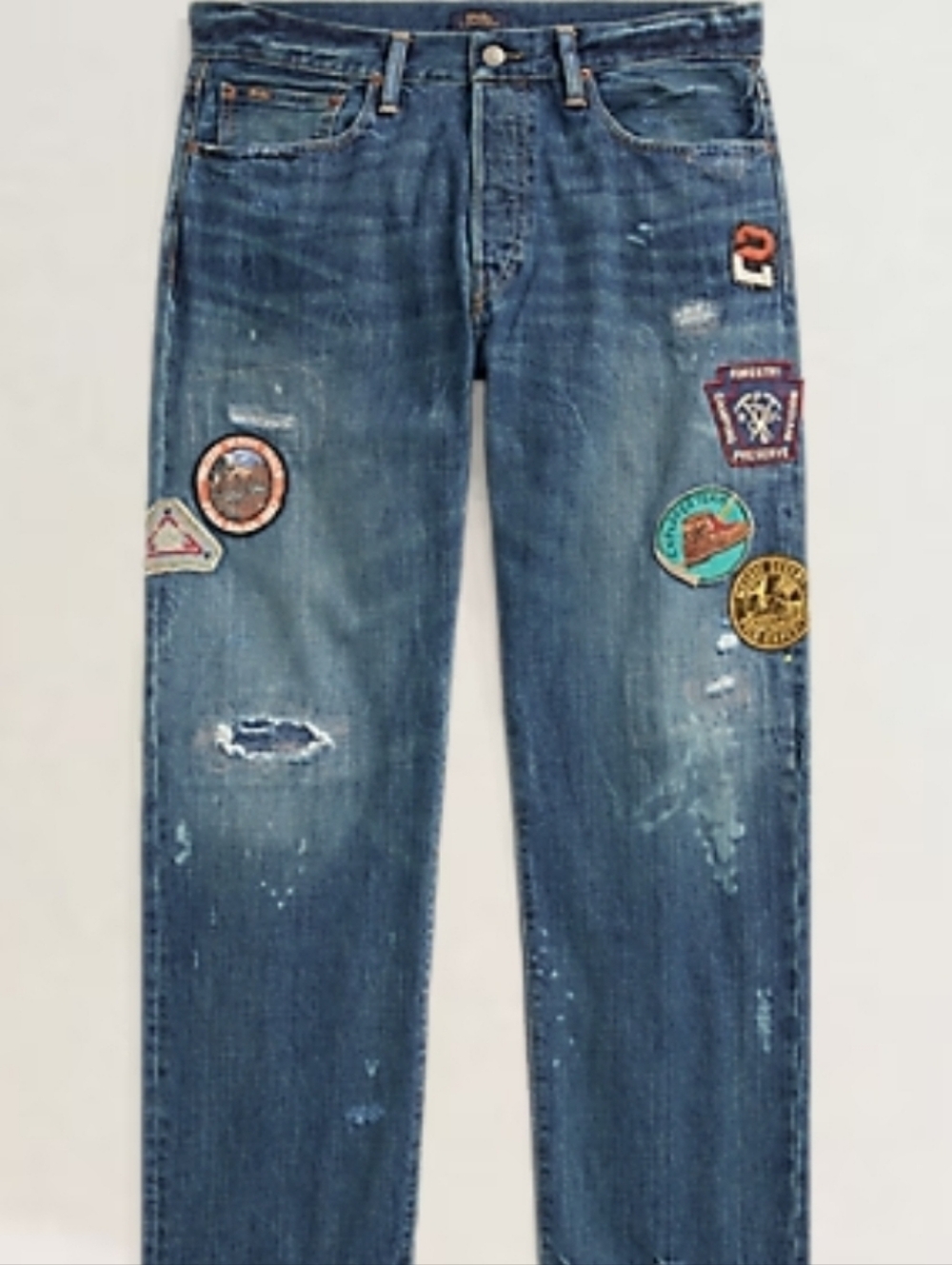 Polo by Ralph Lauren Patchwork Blue Distressed Straight Jeans